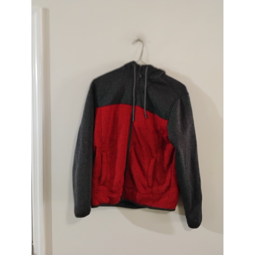 George Mens Full Zip Fleece Hoodie Red Charcoal Grey Sherpa Lined Jacket Small